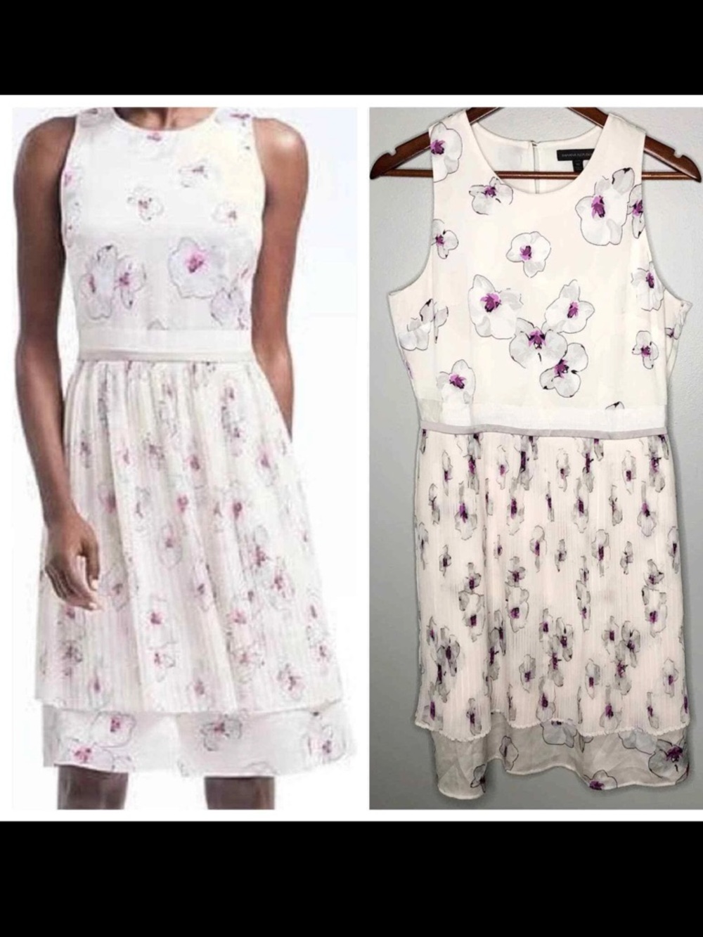 *Banana Republic Petite Women’s Size 6P White Floral Pleated Sleeveless Dress#I